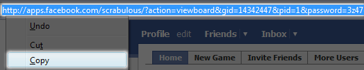 Example of copying and pasting your Scrabulous game's URL.